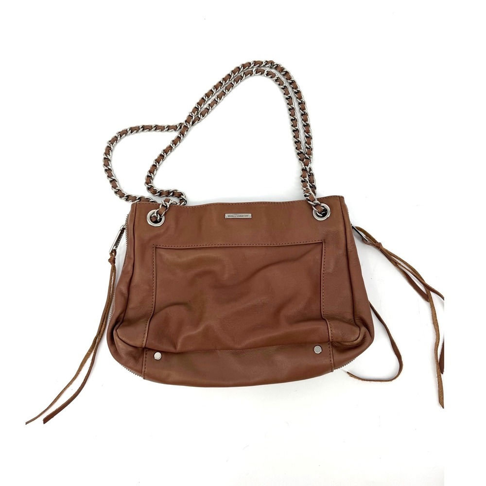 Rebecca Minkoff Brown Leather Mini Zip Convertble Shoulder Bag Purse Chain Strap